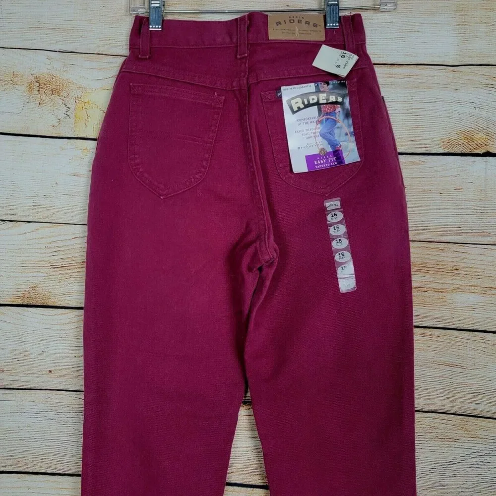 Vintage Lee Riders Jeans Girls Size 16 Slim Easy Fit‎ Rose Red Tapered Leg Mom